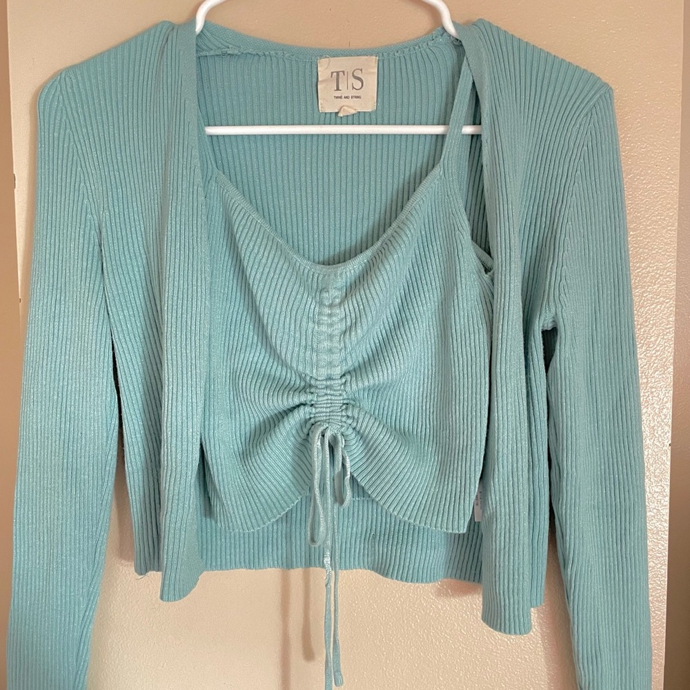 Women's Ribbed Knit Top - Light Blue